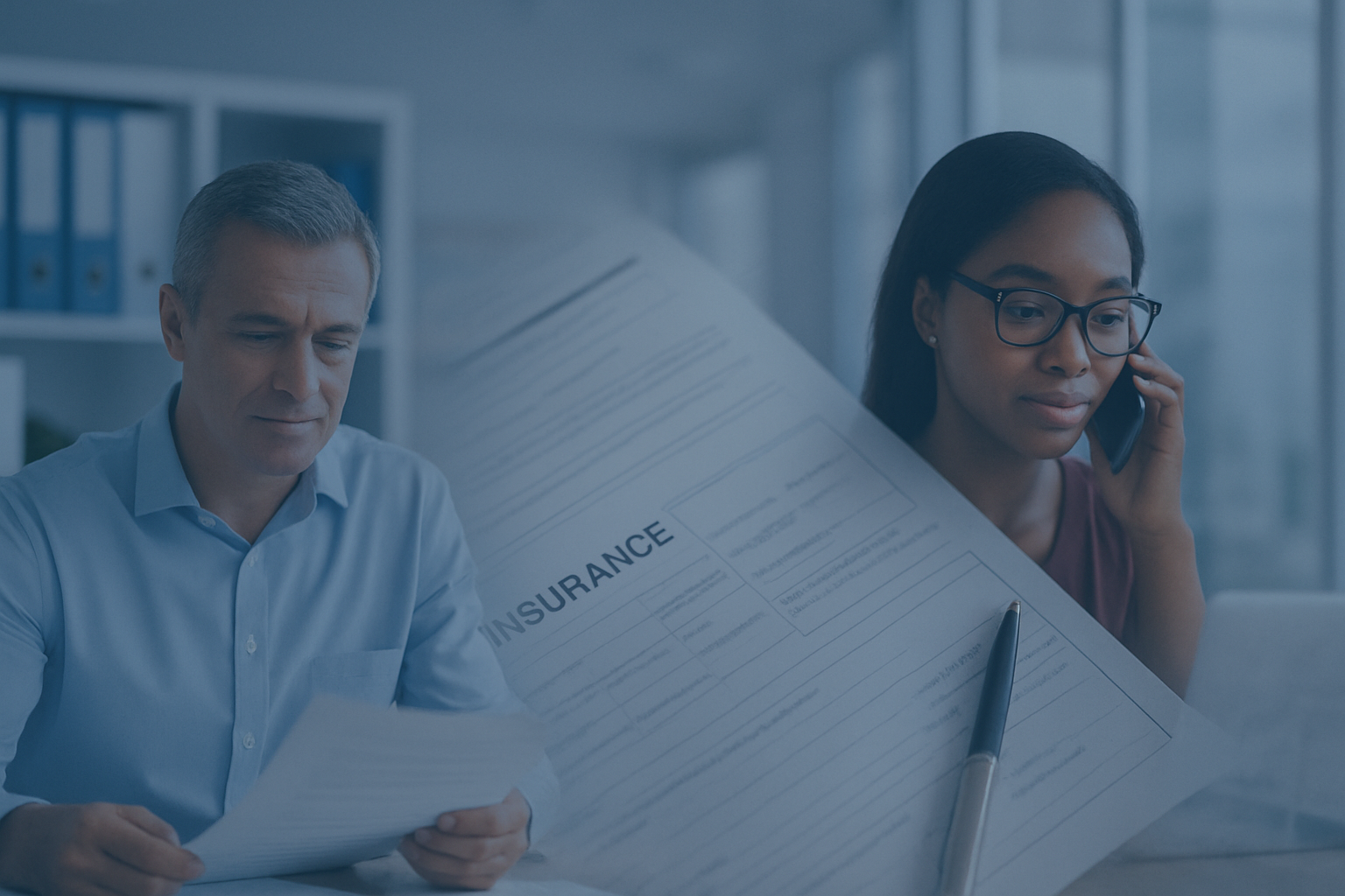 Insurance program team member working with documents